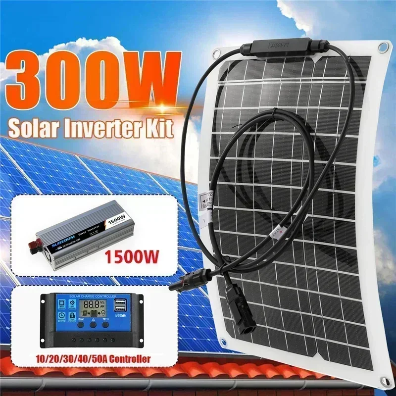 

Solar Power System Kit, Battery Charger, 300W Solar Panel, 10-60A Charge Controller, Complete Power Generation, Home Grid Camp