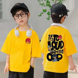 Pure Cotton Children Top Boys High Street Hip Hop Cartoon Print T-shirt Summer Short-sleeved Tees Korean Children's Clothes 2025