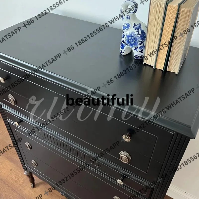 American retro solid wood chest bedroom bedside carved high chest French storage cabinet