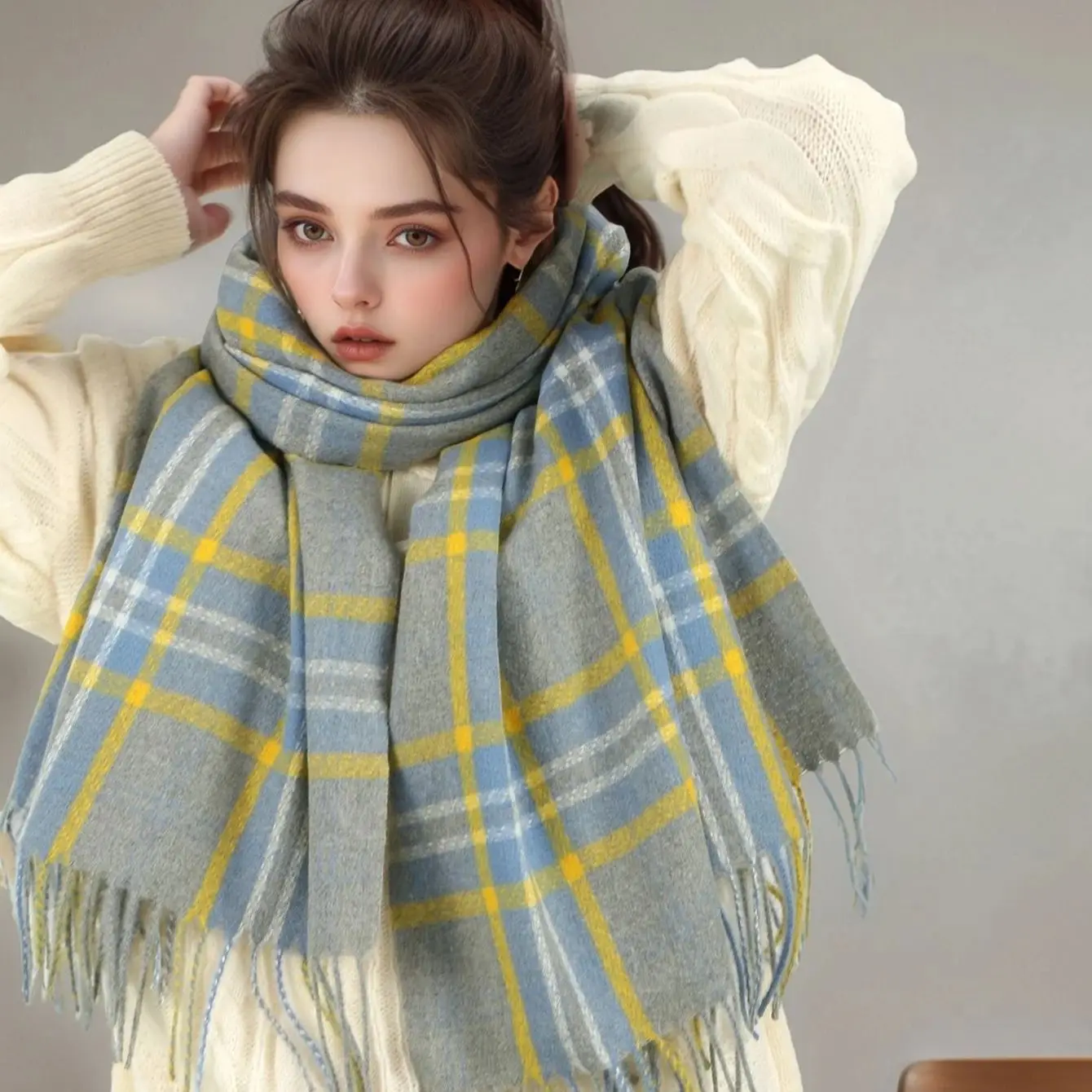 الشتاء منقوشة مطبوعة الكشمير وشاح شال للمرأة رجل الخريف الشتاء الدافئة طويلة شرابة الأوشحة التفاف الصلبة Mulffer 182*66 سنتيمتر