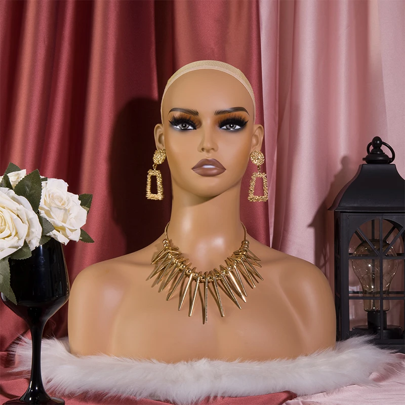Yajukai 1Pcs Pvc Half Body Wig Mannequin Head With Realistic Makeup For Wig Display Have Teeth Doll Heads With Shoulders Bust
