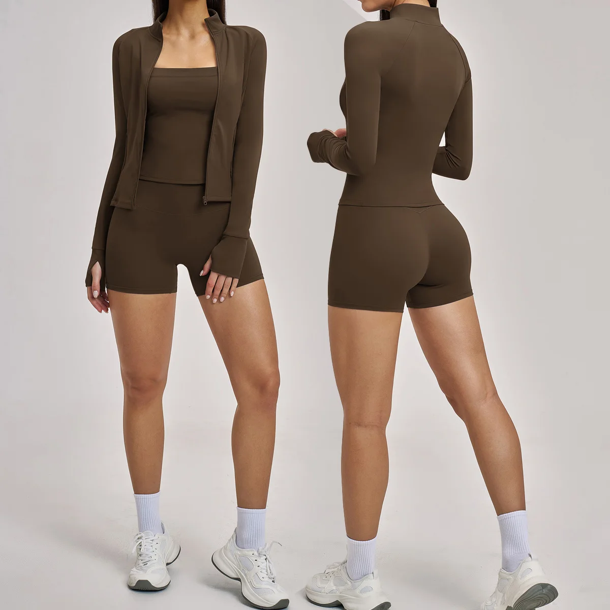 3PCS Sportswear Seamless Yoga Set Women Long Sleeve Gym Clothes Yoga Suits Women's Fitness Shorts Set Sports Bra Gym Workout