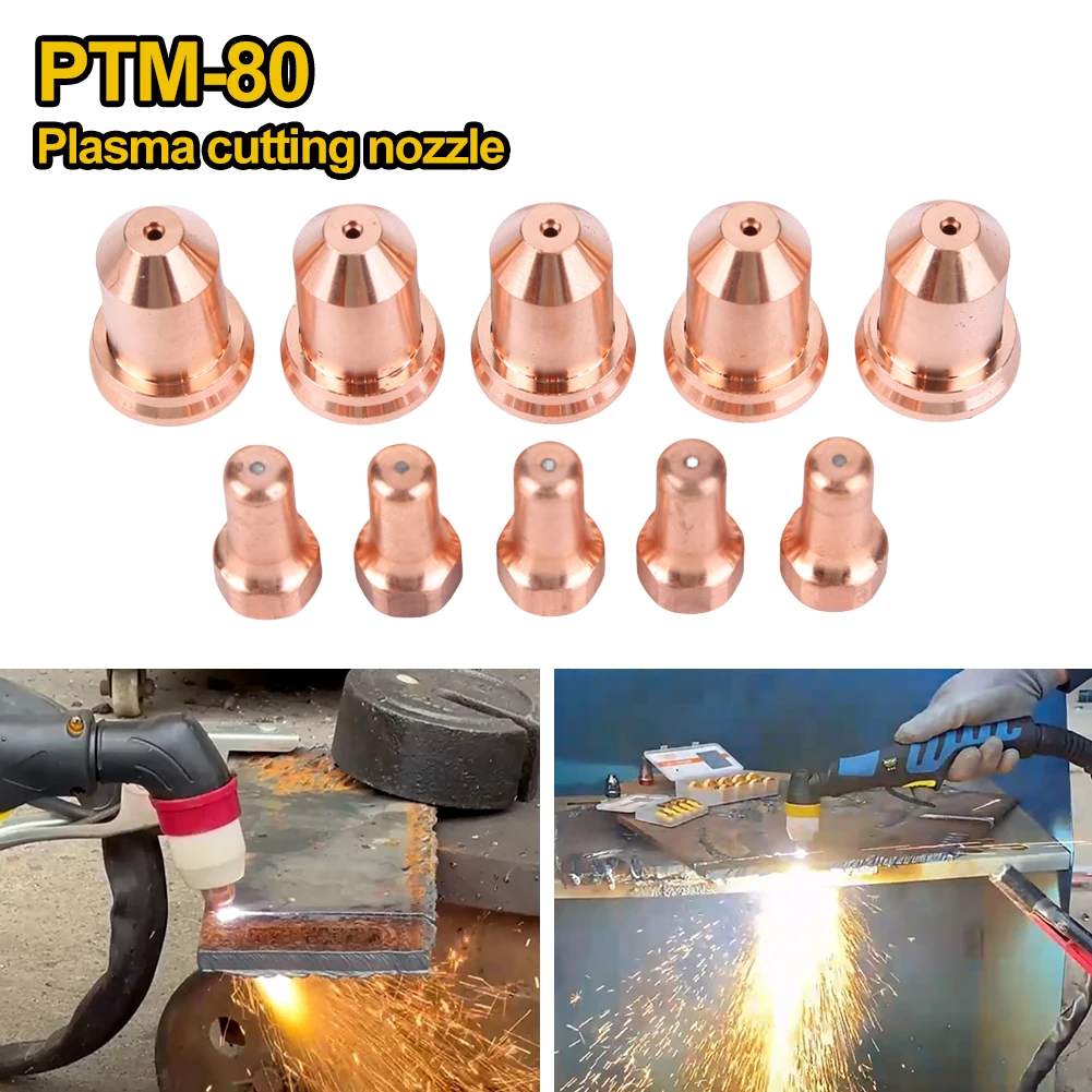 5 Sets PT80 Plasma Consumables For PT 80 PTM80 Plasma Cutting Nozzle Electrode Torch Caliber 1.0mm (40-50A)/ 1.3mm (70-80A)