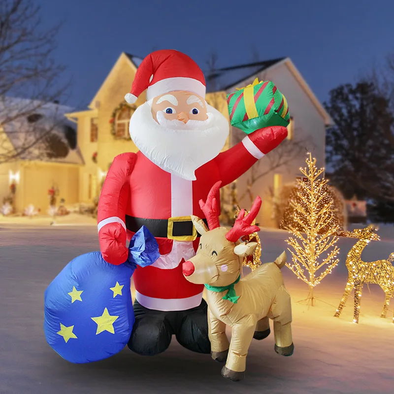 

6FT/1.83M Inflatable Santa Claus Gift Bag Deer Christmas Outdoor Lawn Garden Decoration Christmas Inflated Doll Night Light Xmas