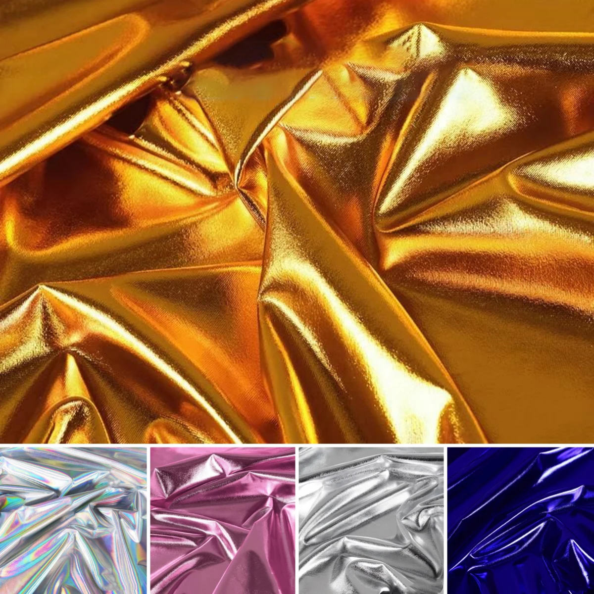 Iridescent Shiny Stretch Bronzing Spandex Fabric Laser Fabric for Dress,Costume,Backdrop,Black,Silver,Gold,Red,Pink,By the Meter