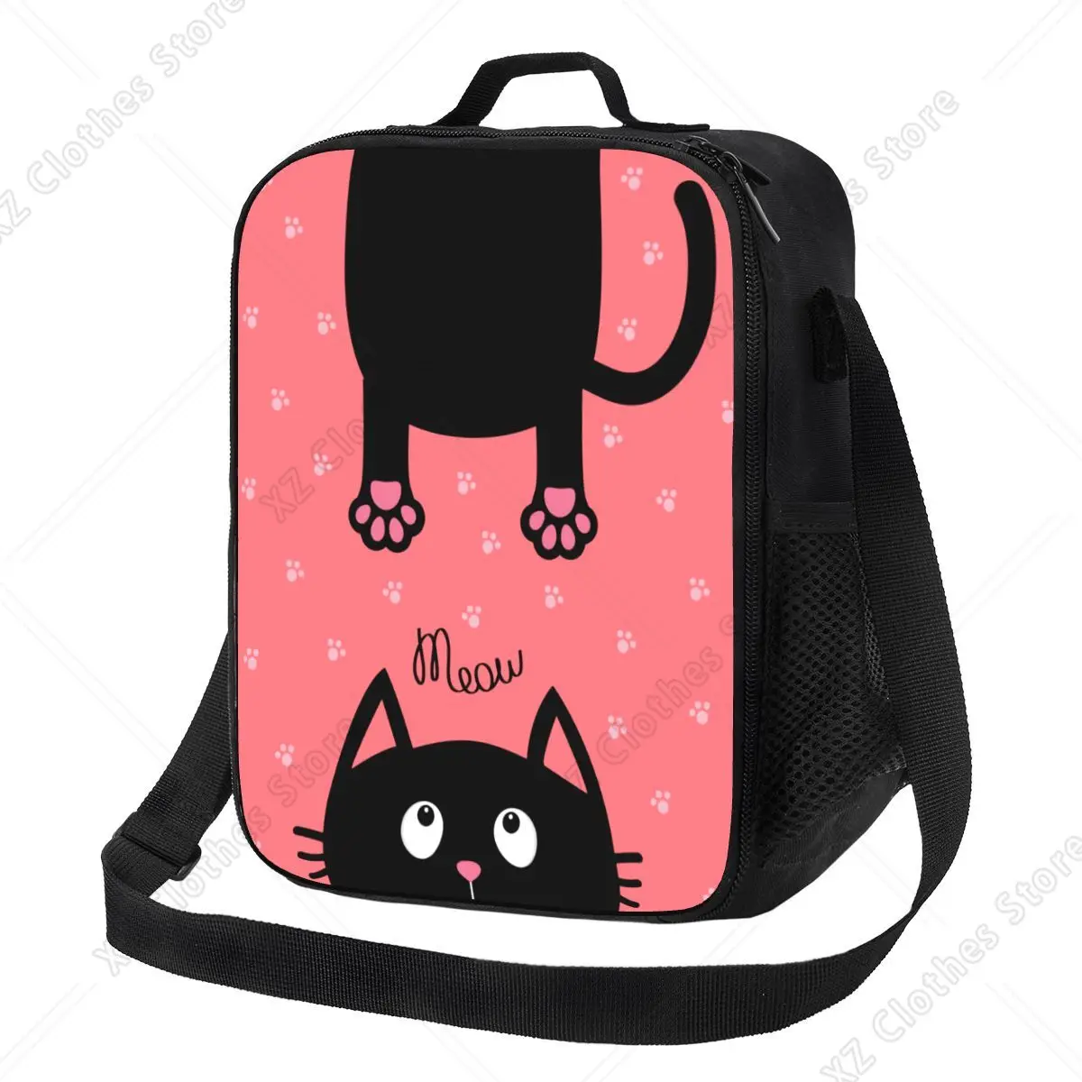 Custom Funny Black Cat Paw Print Lunch Boxes Women Kitten Cooler Thermal Food Insulated Lunch Bag School Children Student