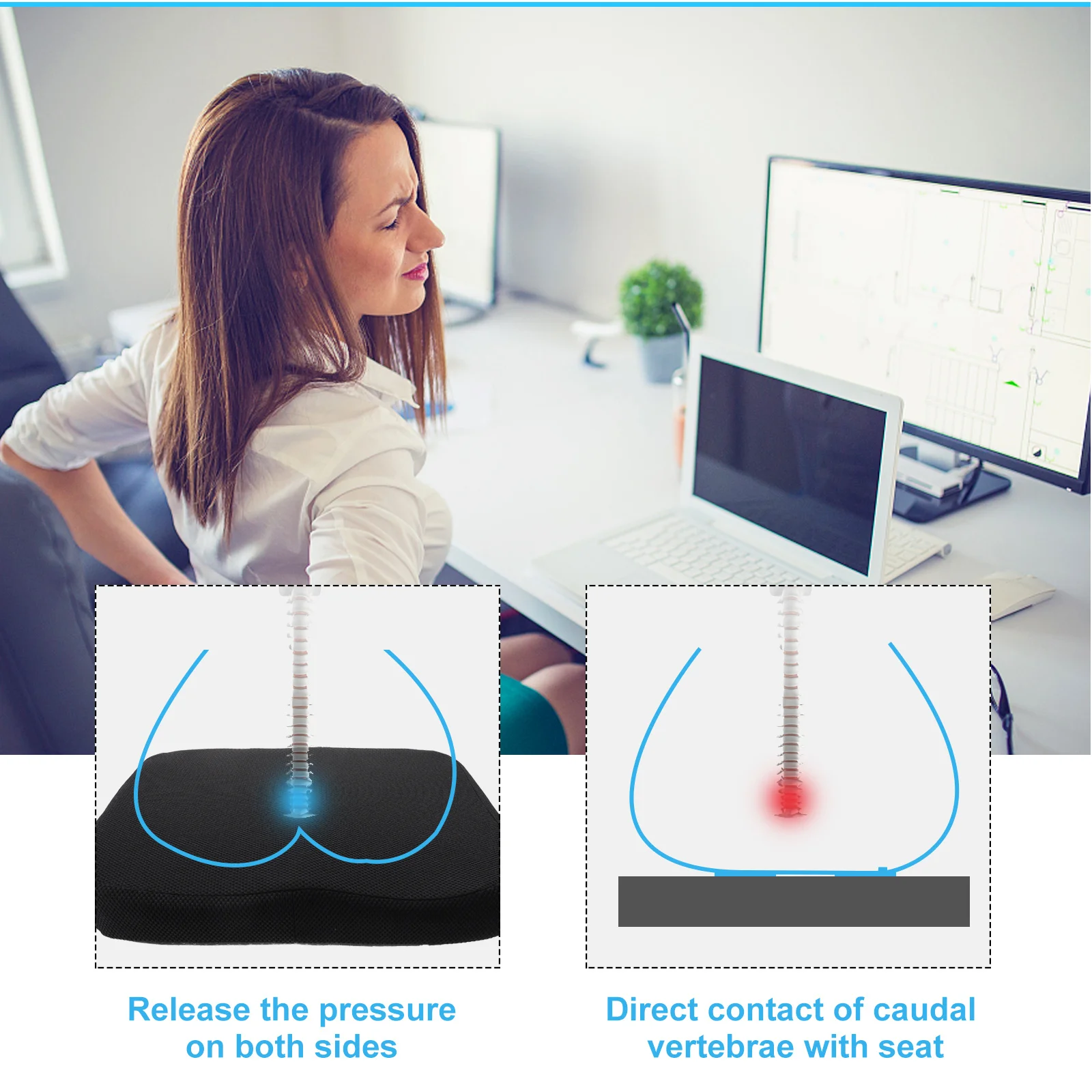 

1Pcs Memory Foam Seat Cushion Ergonomic Sponge Pad Office Car Chair Comfortable Sitting Support Hip Posture Correction