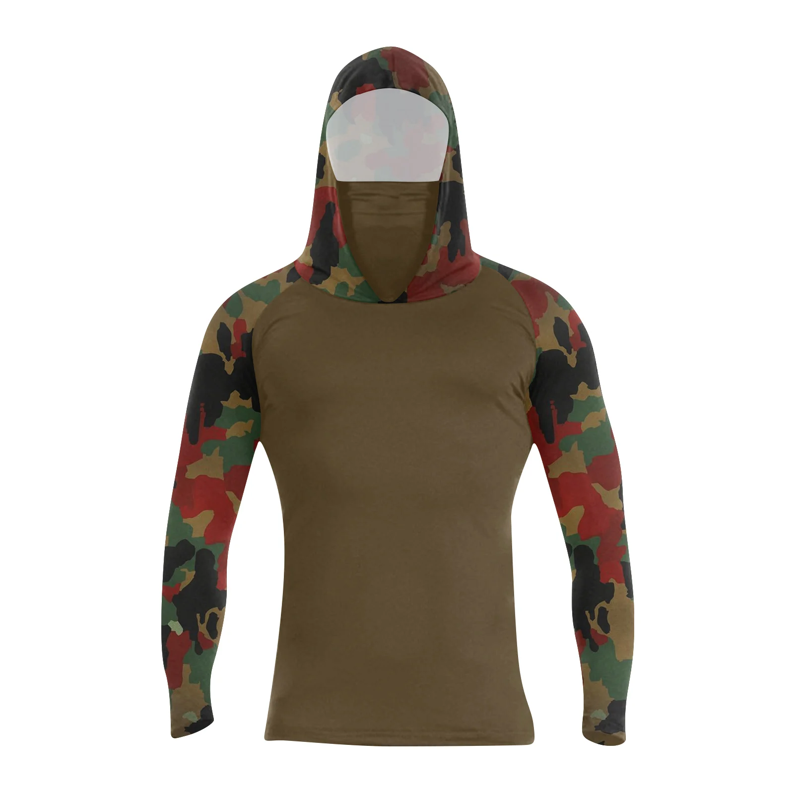 Men'S Summer Printed Quick-Drying Long-Sleeve T-Shirt Sun Protection Clothing Fishing Fitness Hooded Long-Sleeved Top