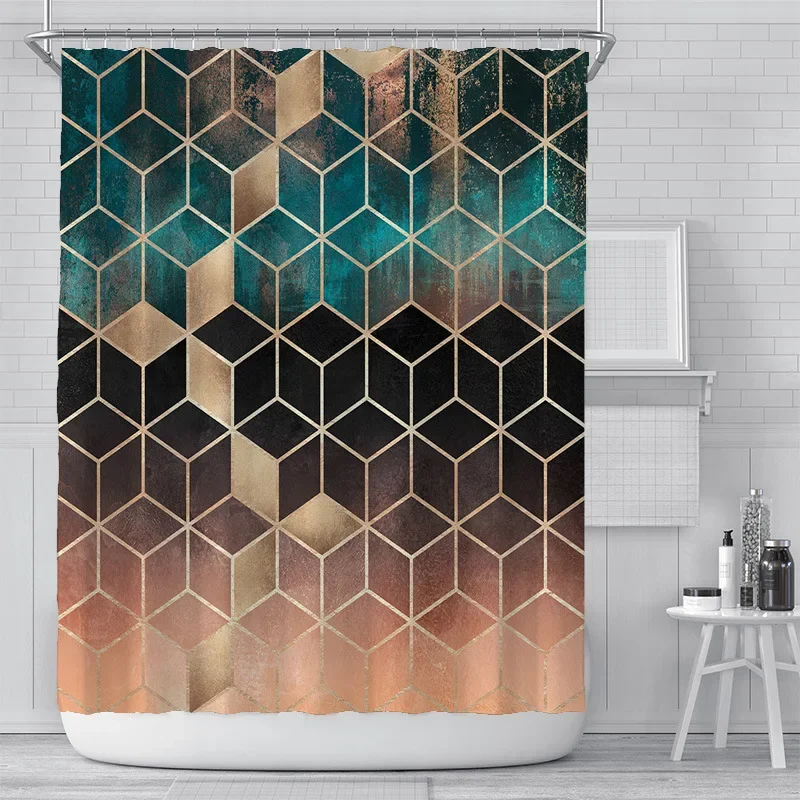 200x180cm 3D geometric marble print bathroom shower curtain polyester waterproof home decoration   with hook