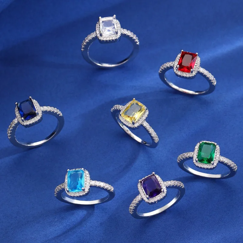 

925 Sterling Silver Retro Geometric Square Zircon Ring for Women Fine Jewelry Minimalist Accessories Wearable for Party