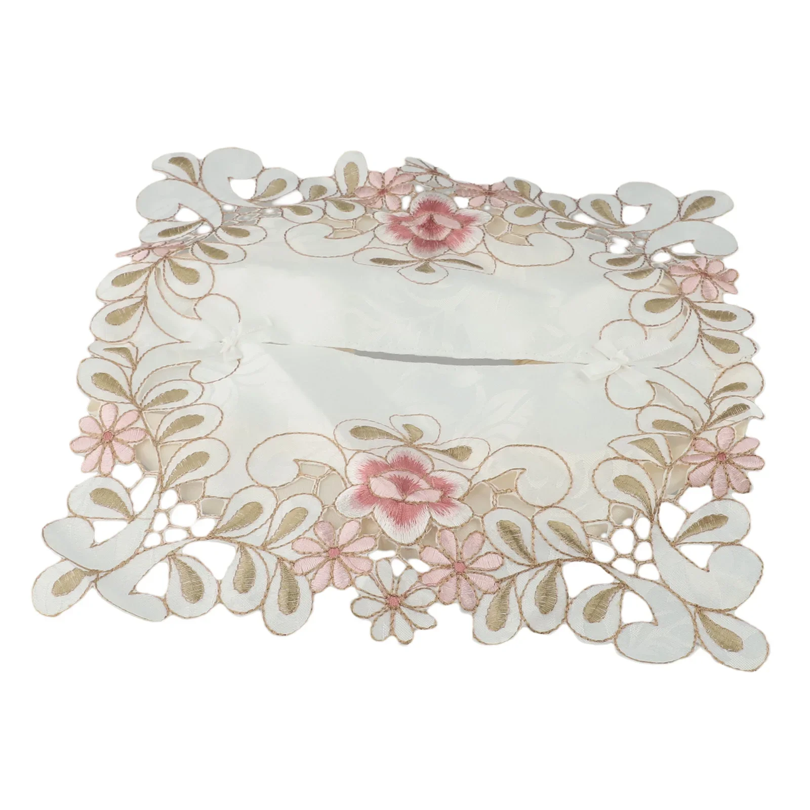 Attractive Decorative Piece Tissue Box Cover Functional Embroidered Floral Lace Fabric Exquisite Functional And Decorative Note