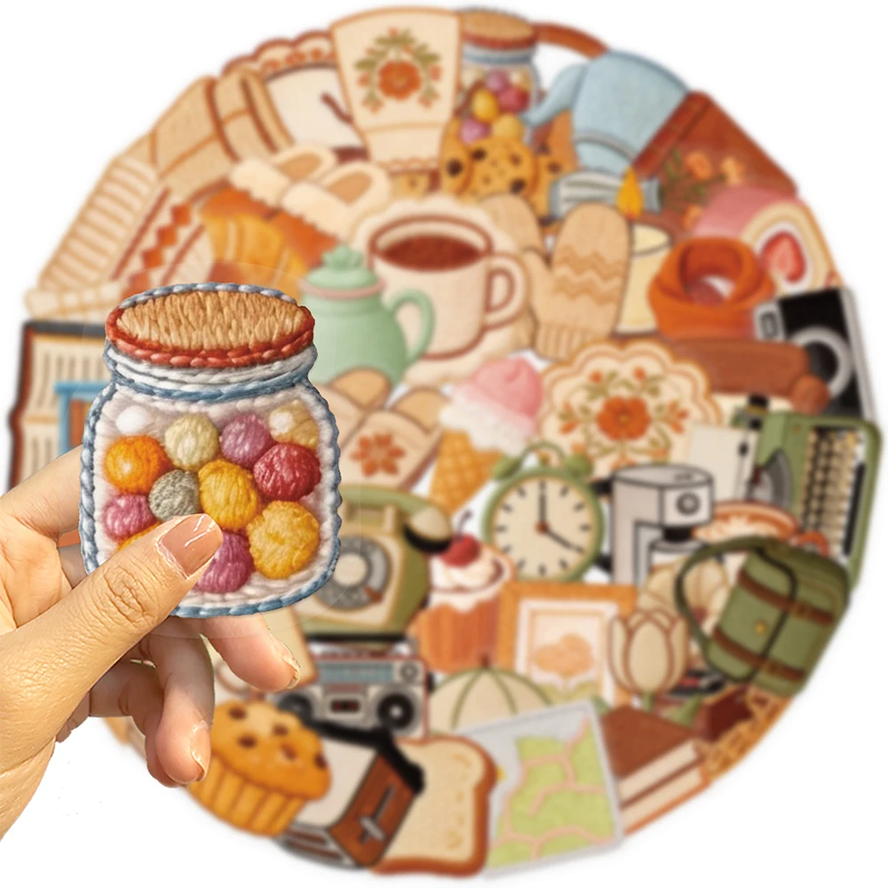 10/30/50pcs Embroidery Style Cartoon Aesthetic Stickers Cute Transparent Decals Toys Retro Graffiti Suitcase Laptop Scrapbooking