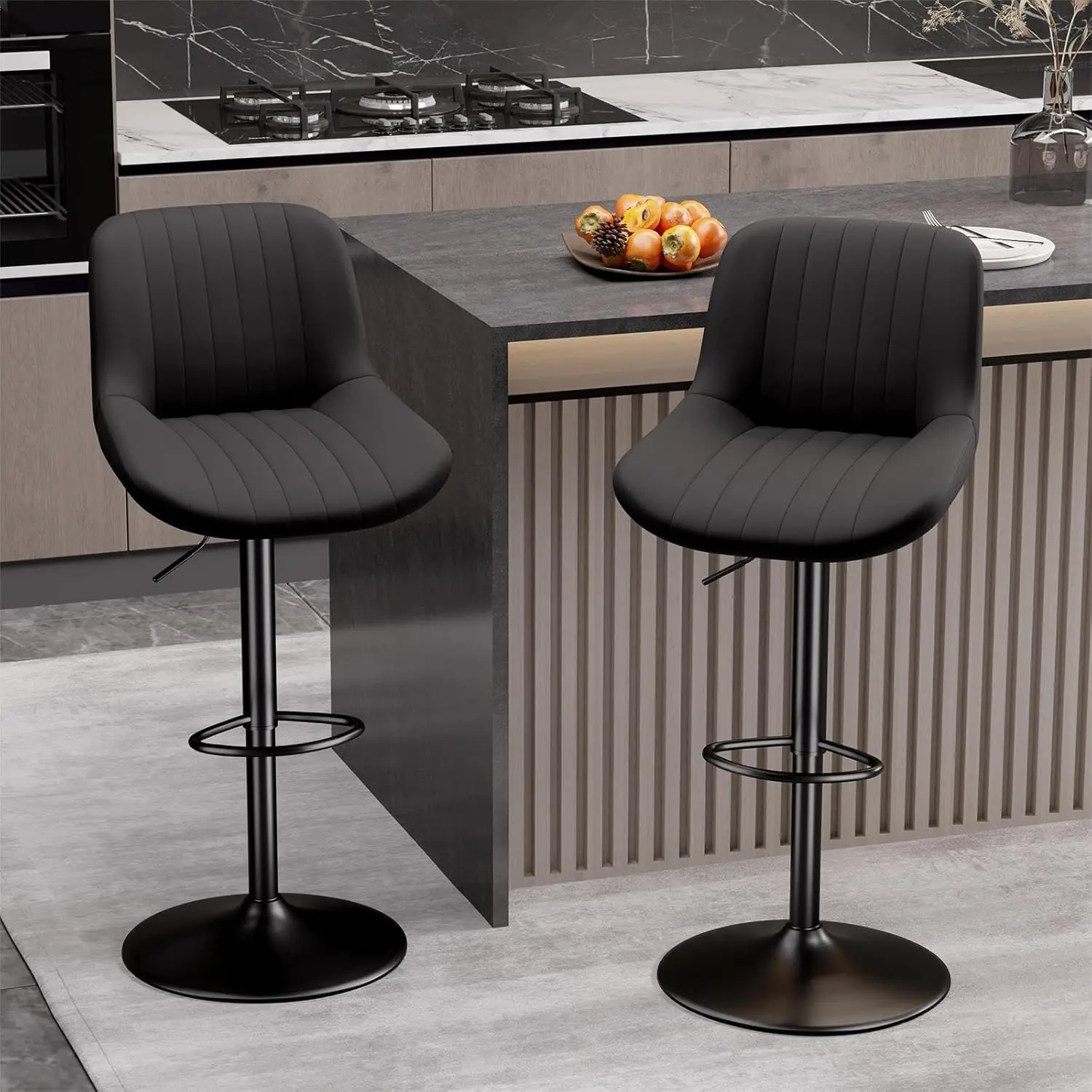 Ajustável Modern Swivel Bar Banquetas com Costas, Desempenho Contra Altura, Tecido Cadeiras Ilha, Conjunto de 2