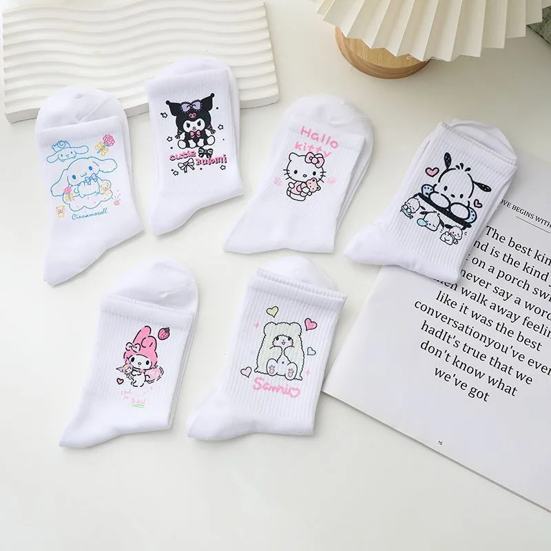 Sanrios Kuromi White Medium Socks High Beauty Melody Medium Socksa Sweet Hello Kittys Sockssa Japanese Sweet Versatile Sockss