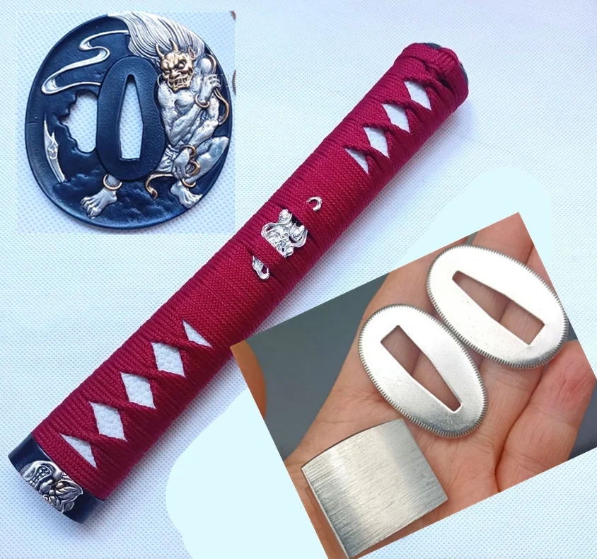 26cm Tsuka Real Rayskin Handle For Japanese Wakizashi Katana Sword Fittings Set Brass Tsuba+Menuki+Fuchi+Kashira+Habaki+Seppa