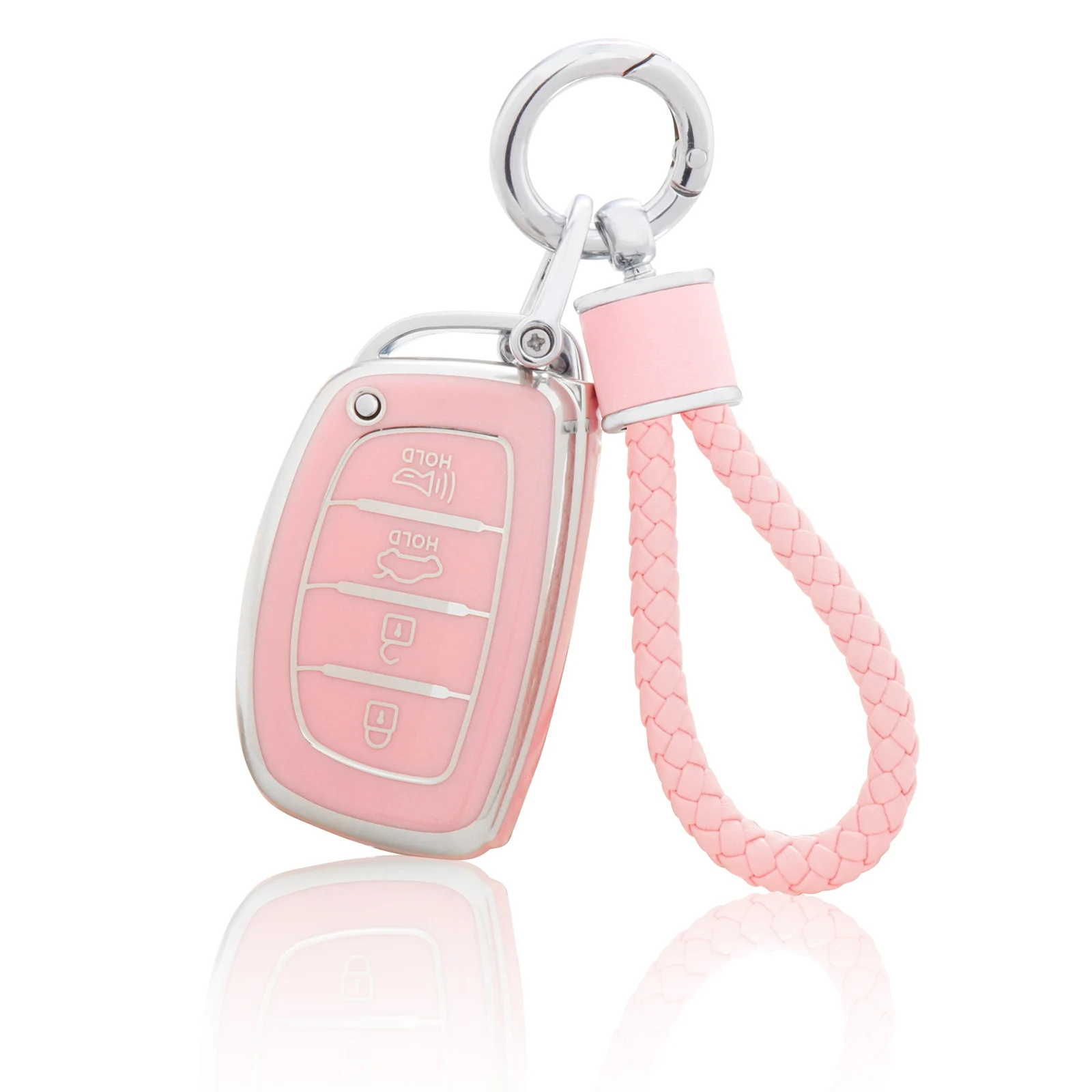 for Hyundai Key Fob Cover with Keychain, Pink Soft TPU Key Case Protection Shell Fit for lantra Ioniq Sonata Tucson Elantra GT