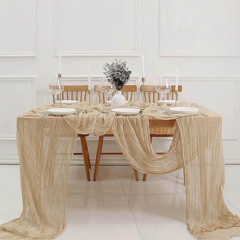 Gauze Crinkle Tablecloth Polyester Table Runner Boho Tabletop Fabric For Wedding Reception Bridal Shower Holiday Party Home Deco