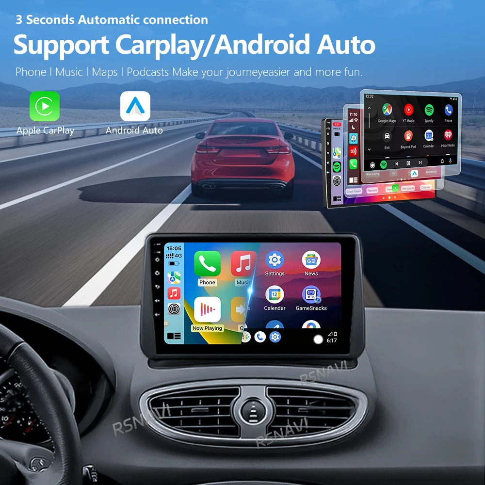 Android 16 Carplay Auto 2K Screen Car Multimedia Radio Player For Renault Clio 3 2005 - 2014 Autoradio GPS Stereo 2Din Head Unit