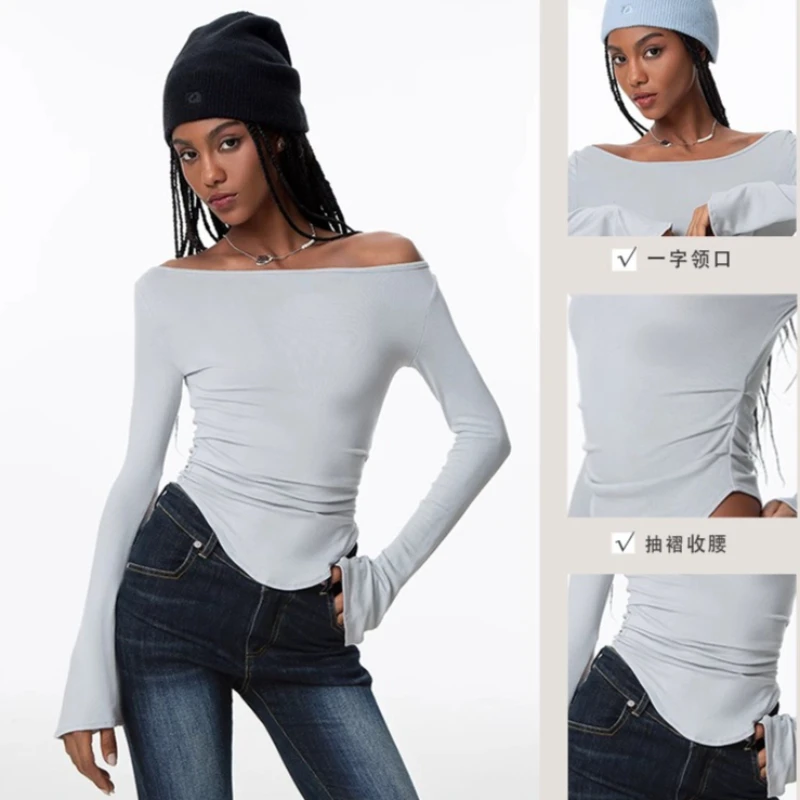 

Women's Running Sports T-shirts Long-sleved One-piece Neckline Slimming Workout Jogger Yoga Tops Outdoor Running Casual Tees