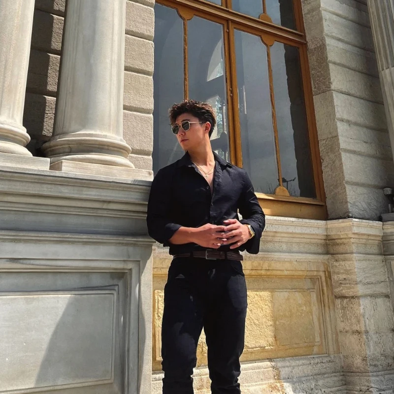 Spring Autumn Fashion Turn-down Collar Long Sleeve Solid Blouse Men's Clothing Korean Casual All-match Button Simplicity Shirts