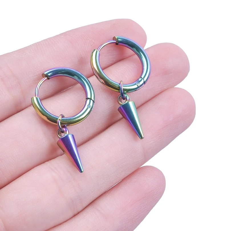 Cone Pendant Earrings For Women/Men Accessories Punk Jewelry Vintage Rainbow Hoop Ear Piercing Boucle D’Oreille Acier Inoxidable