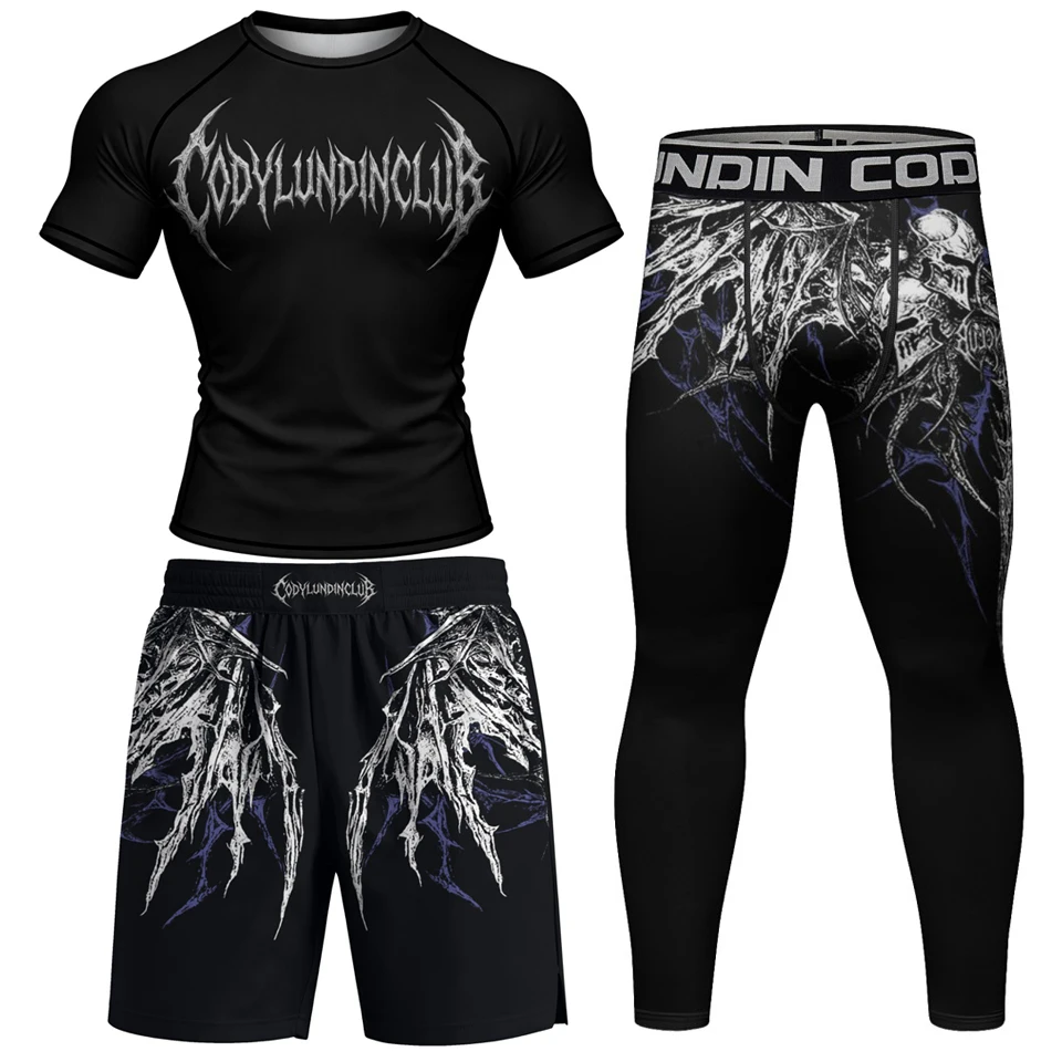 New For Men's Brazilian Jiu-Jitsu MMA Shorts+T-shirt+Leggings Spandex 4pcs/Set  Rash Guard Boxing Shirts Bjj Rashguard Sportsuit