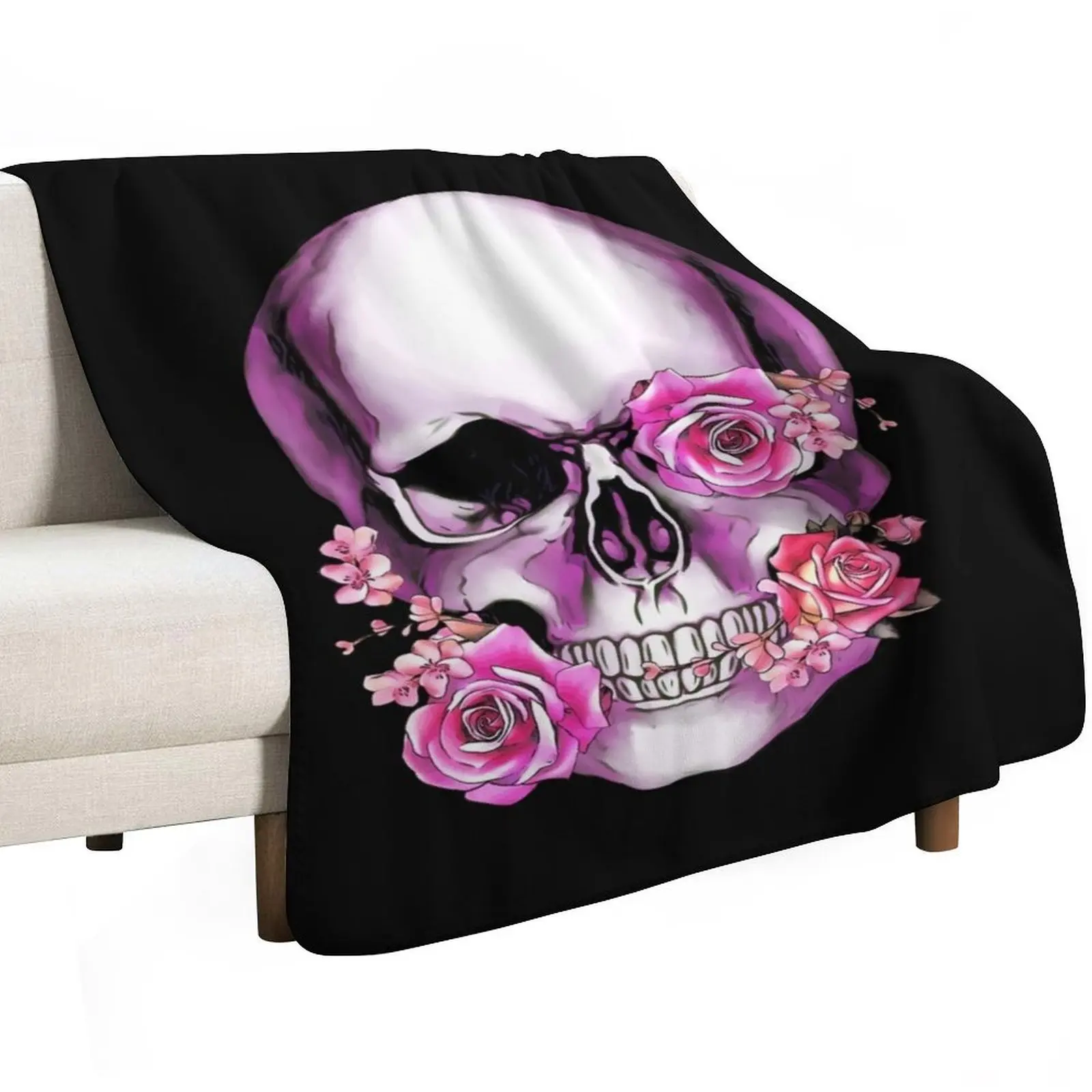 Human anatomy Skull pink watercolor floral Throw Blanket heavy to sleep anime Flannel Shaggy Sofas Blankets
