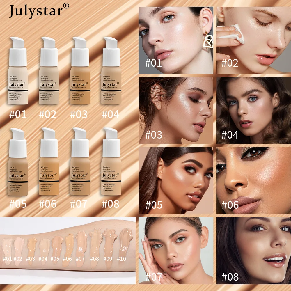 Julystar 10 Color Liquid Foundation Concealer Invisible Pores Fade Dark Circles Under The Eyes Women Face Makeup