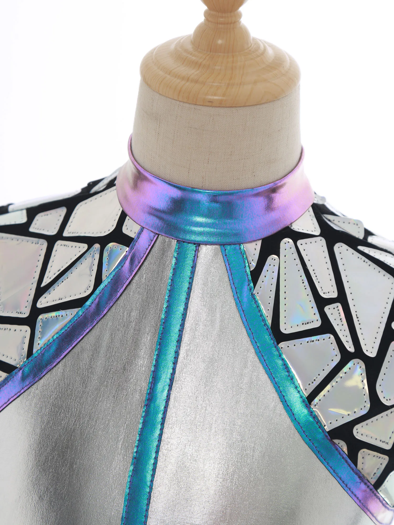 

Girls Alien Cosplay Costume Shiny Metallic Sleeveless Mock Zip Sequin Tutu Dress Halloween Outerspace Robot Cutie Anime Dress Up