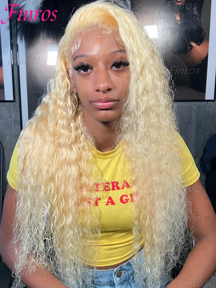 

Finros 613 Blonde 13x6 HD Lace Frontal Wig Deep Wave 13x4 Transparent Lace Curly Human Hair Wigs for Women Blonde Water Wave Wig