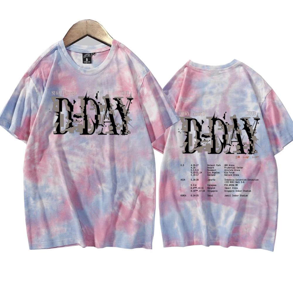 Suga Agust D Tour Tie Dye Shirts Unisex Round Neck Short Sleeve Popular Music T-Shirt Fans Gift