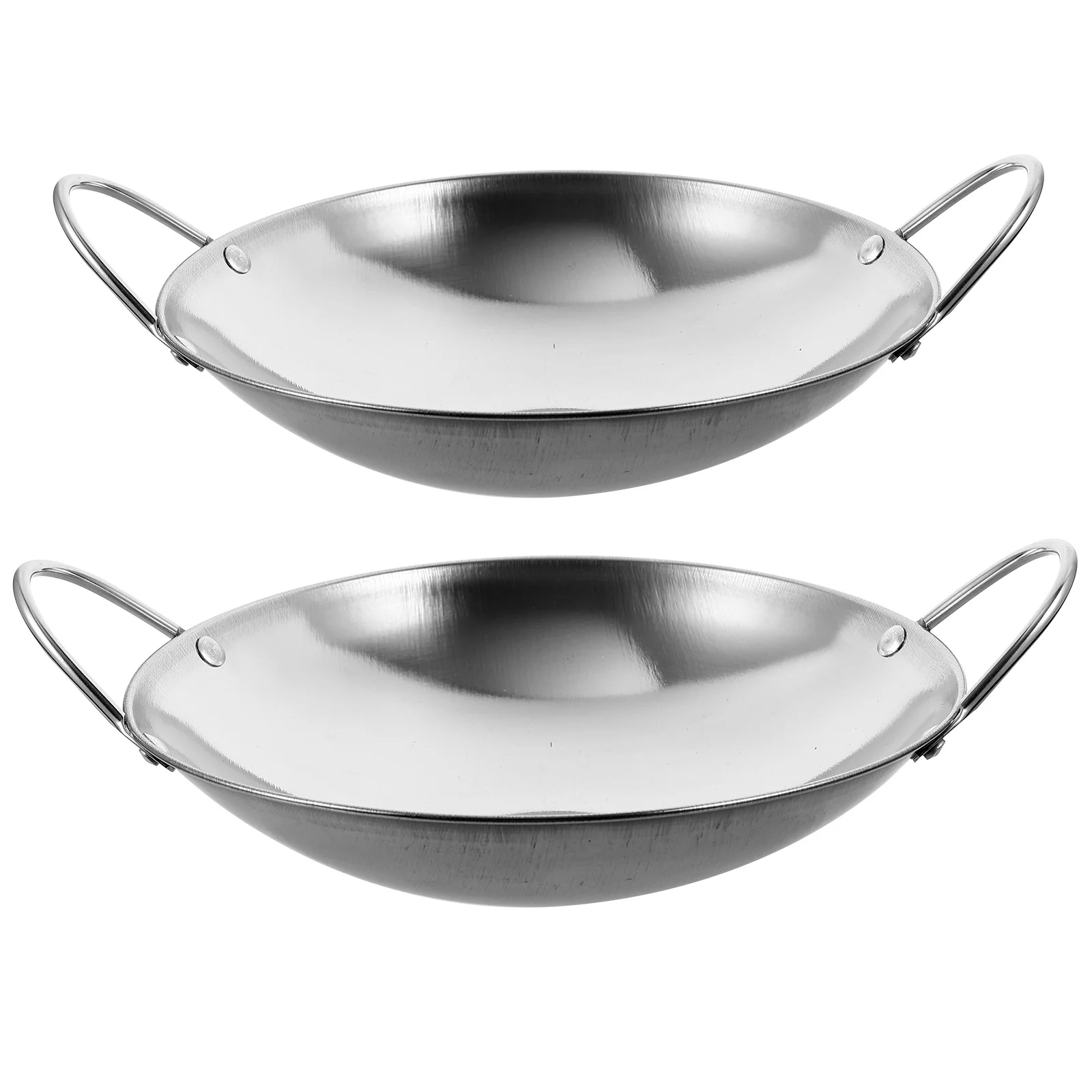

2Pcs Stainless Steel Dry Pot Wok Thickened Cooking Pan Multi-Functional Household Kitchenware for Hot Pot Ramen Seafood
