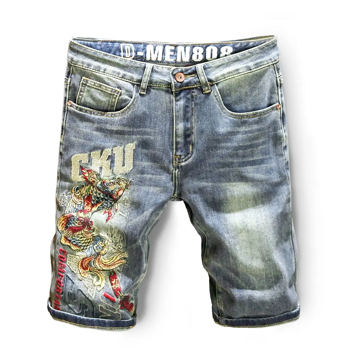 Moda Harajuku luksusowa marka męska letnia haftowane dżinsy do kolan casualowe spodenki jeansowe 2024 Boyfriend Designer męskie jeansy
