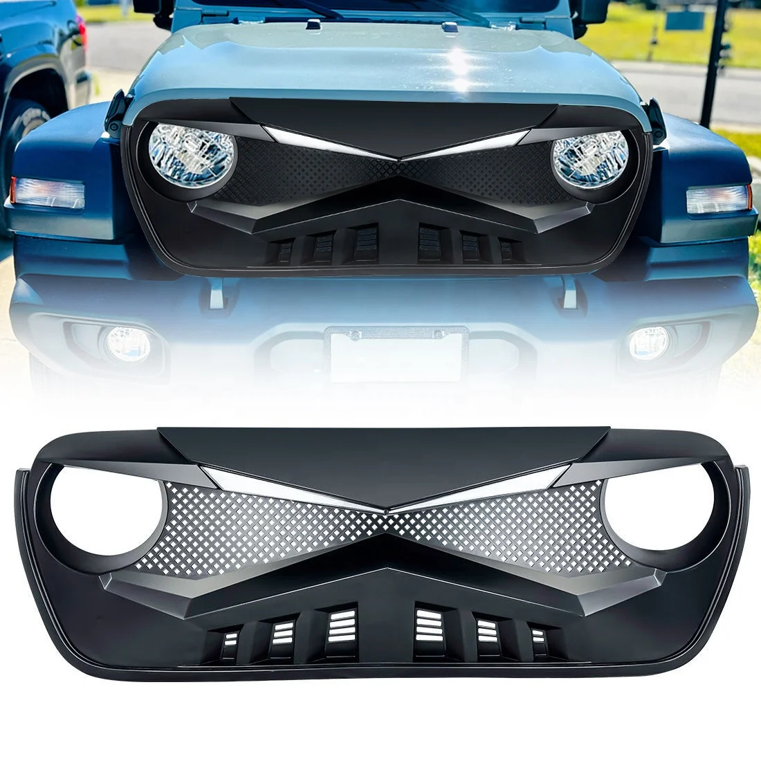 

Accessories Front Car Grill Grille with Off-Road & Amber Lights For 2018-2023 Jeep Wrangler Gladiator JL JT