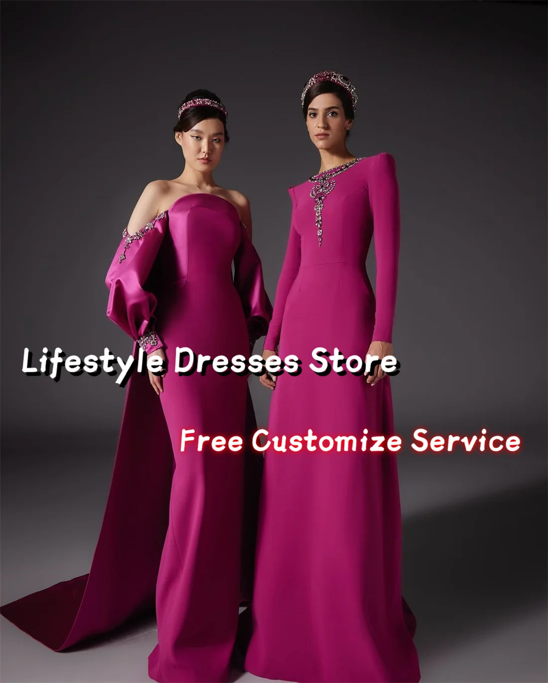 Customized Beadings Long Evening Dresses Prom Dress Floor-Length Full Sleeves Wedding vestidos de fiesta elegantes 2024