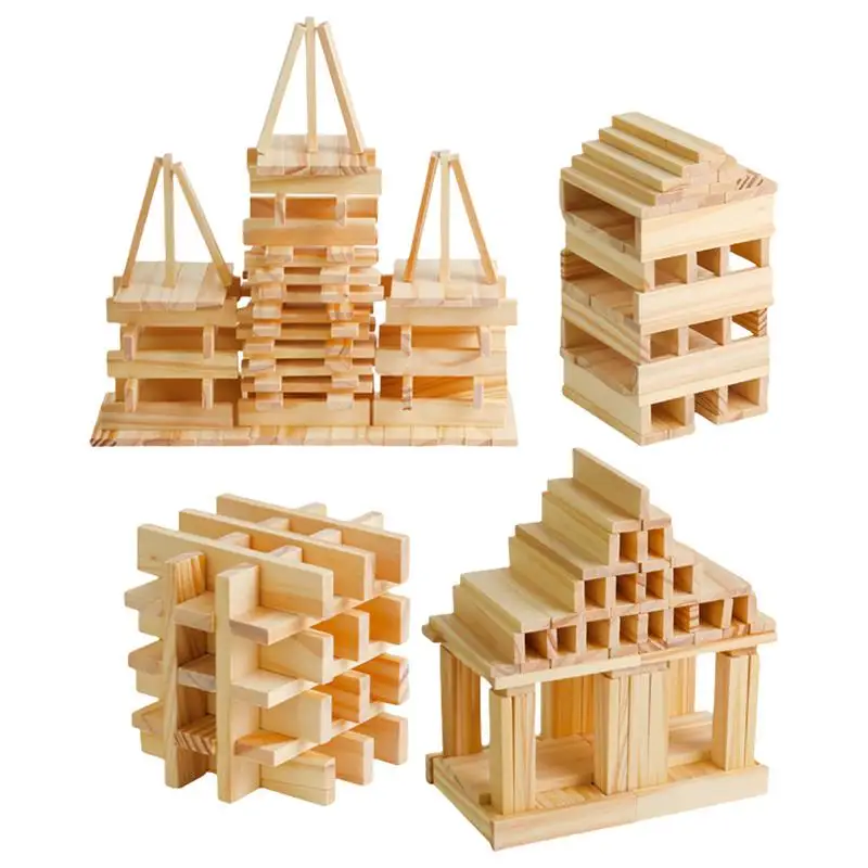 

Wooden Stacking Blocks 100pcs Wooden Planks Wood Building Set Construction Toy Wooden Toddler Toys Fine Motor Toys For Kids Wood