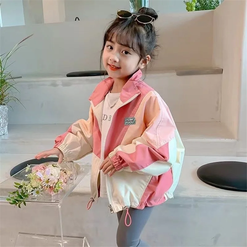 Neue Colorblocking Jacken Frühling Mädchen Mode Dünne Mäntel Herbst Kinder Kleidung Große Kinder Casual Zipper Oberbekleidung 2-10 Jahre