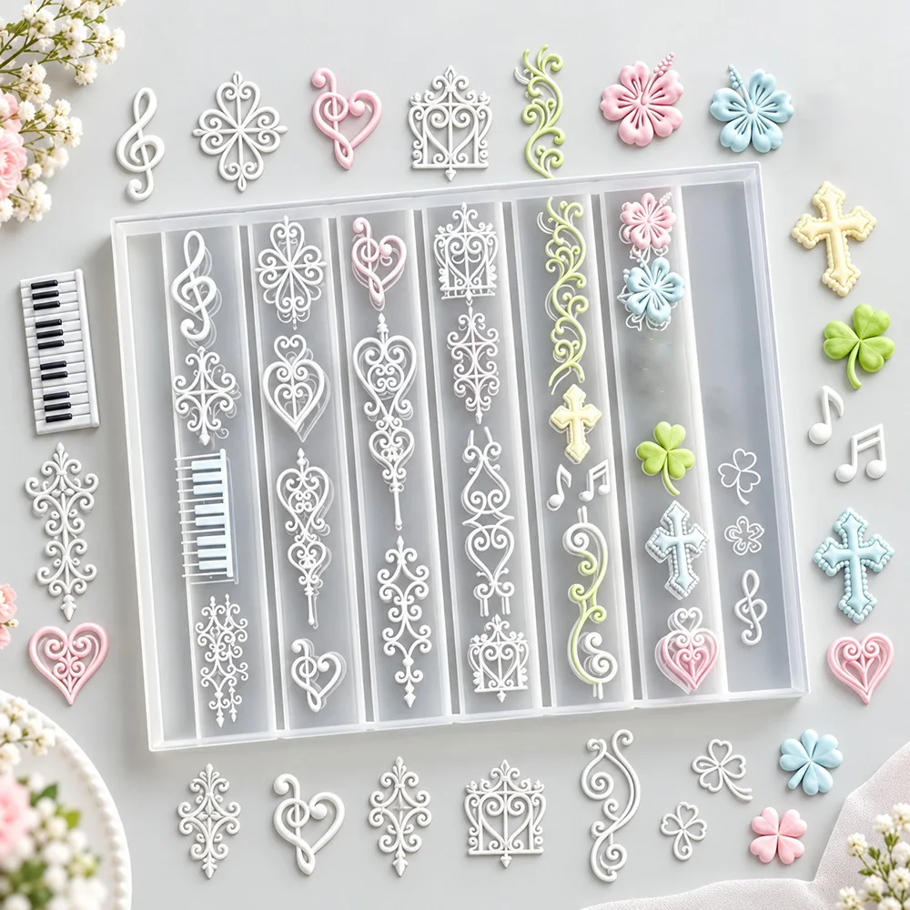 Vintage Window Lattice Nail Silicone Mold Vine Cross Piano Key Y2K 3D Embossed Nail Charms Template for DIY Resin Nail Art Mold