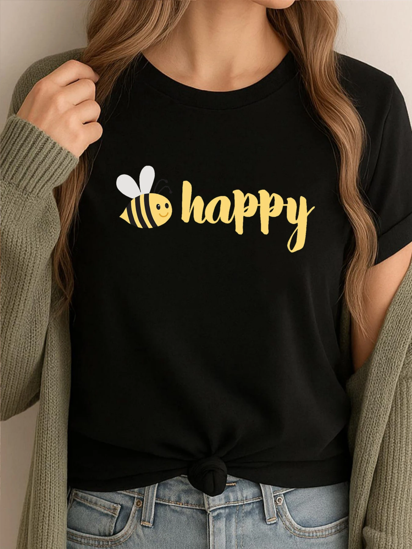 

Bee Happy Men Clothing Graphic T Shirts Men Luxury Design SOFT New Shirts And T-Shirts Simple Trendy Clothes