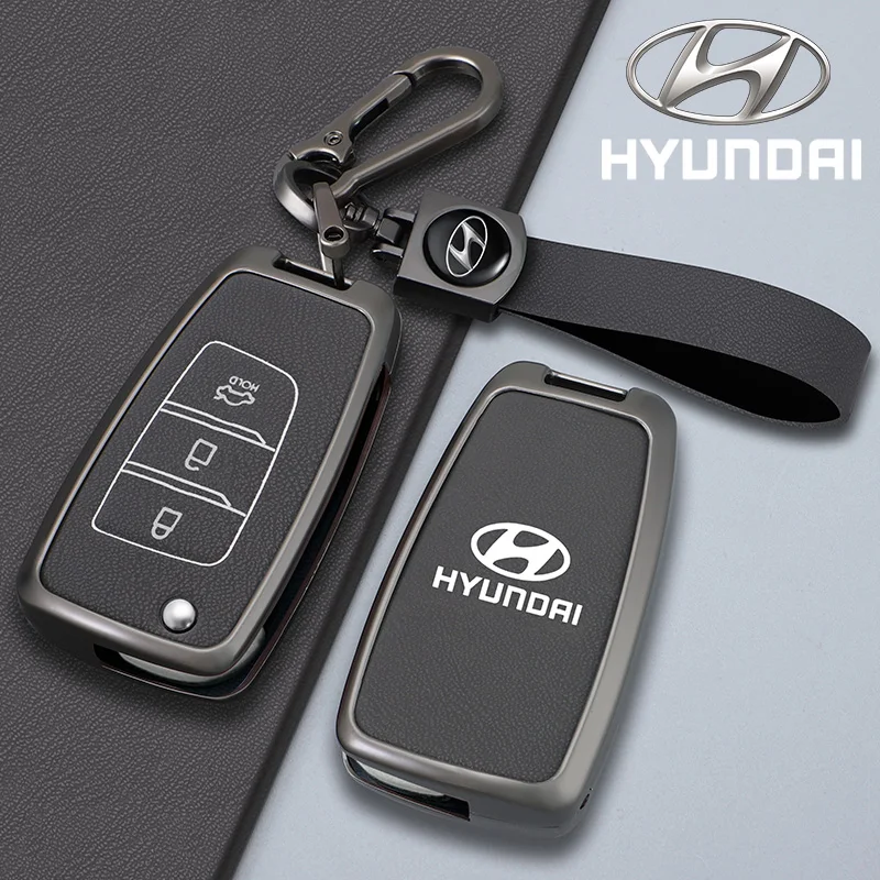 

Leather Car Key Case Cover for Hyundai Accent Elantra i30 I35 Kona Azera Solaris 2 Santa Fe Tucson Veloster 2018-2022 Accessory