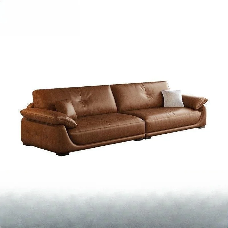 minimalist retro piano keys small apartment living room first layer cowhide new straight row combination leather art sofa