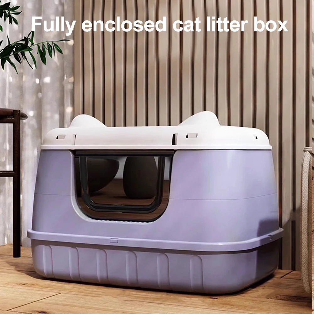 Large Cat Litter Box Enclosed Cat Bedpans Anti Splashing Cat Litter Pan with Handle Litter Tray for Larger Cat Breeds