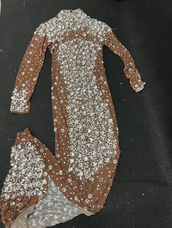 Crystals Transparent Diamond Dress Evening Birthday Celebrate Luxurious Costume Dancer Flashing Dress