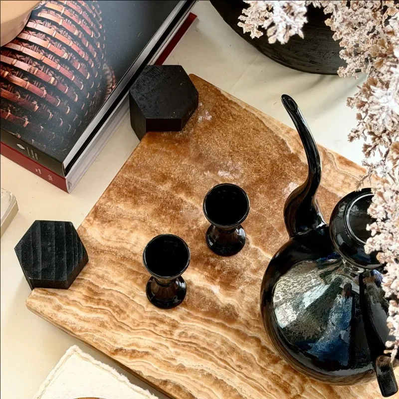 Vintage Ceramic Wine Set Medieval Wabi Sabi Style Dark Night Aesthetics Song Dynasty Inspired Antique Decor for Tea Room