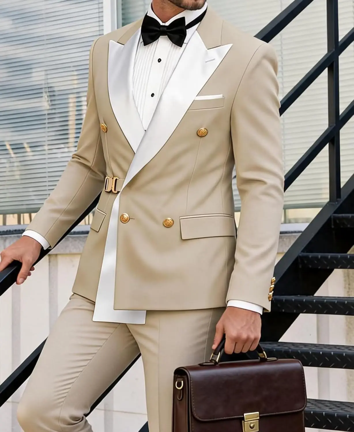 Double Breasted Suit Men Wedding Homecoming Prom 2 Piece Suit Gold Button Blazer Pants Outfit