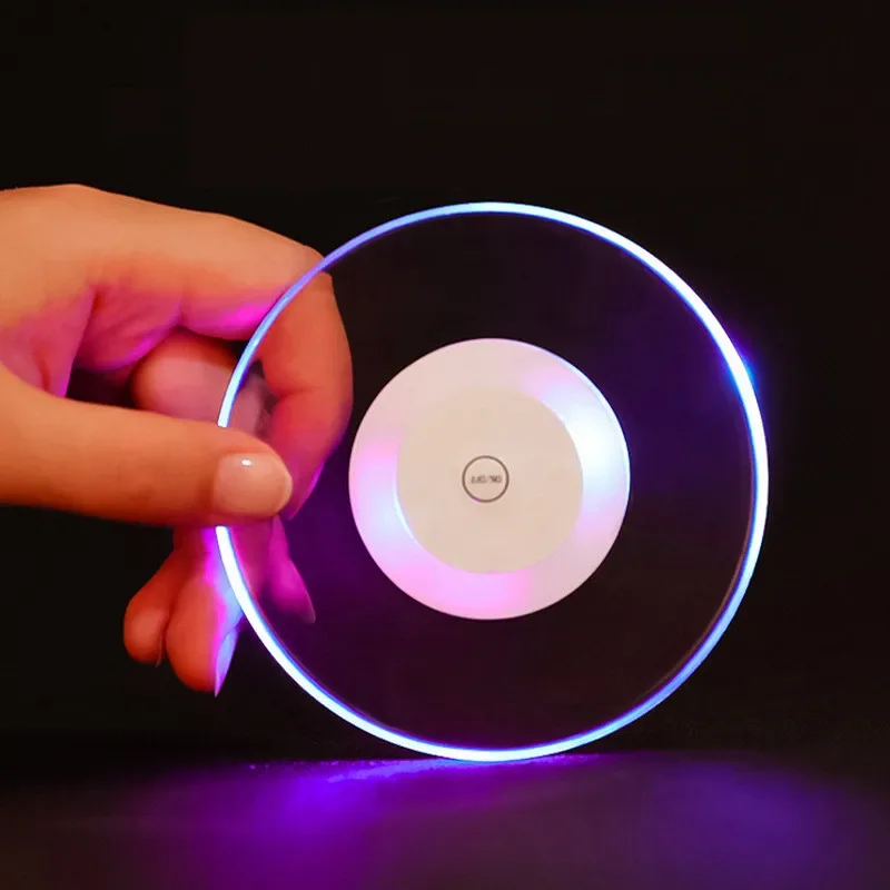LED Light Cup Mat Acrylic Crystal Drink Coaster Super Thin Cocktail Coaster Bar Mixing Glow Coaster Colorful
