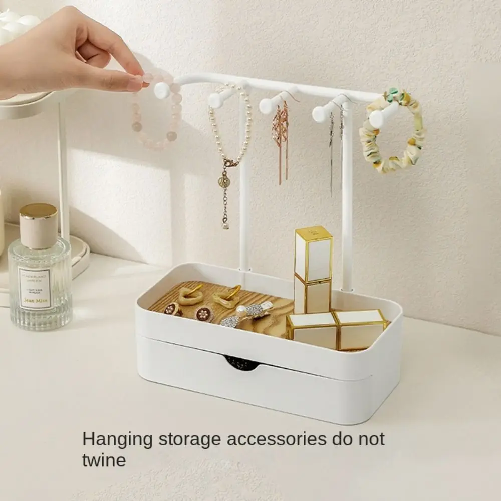 Portable Jewelry Display Rack with Drawer Box with Wooden Base Storage Rack Earrings Necklaces Photography Props Hanging Holder