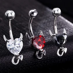 Goth Style Surgical Steel Heart Navel Belly Button Rings Devil Shape Red CZ Belly Piercing Jewelry Dangle Earring Piercing Gifts