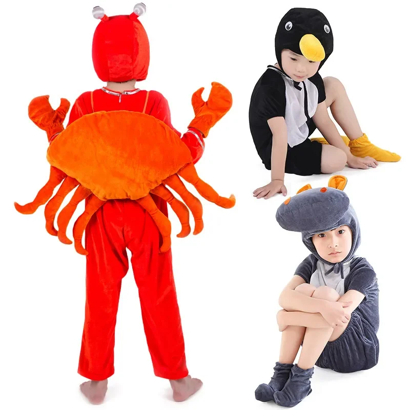 MN1 Kids Marine Animal Performance Costumes Crab Lobster Penguin Dolphin Cosplay Jumpsuit Halloween Boys and Girls Animal Co9*Jy