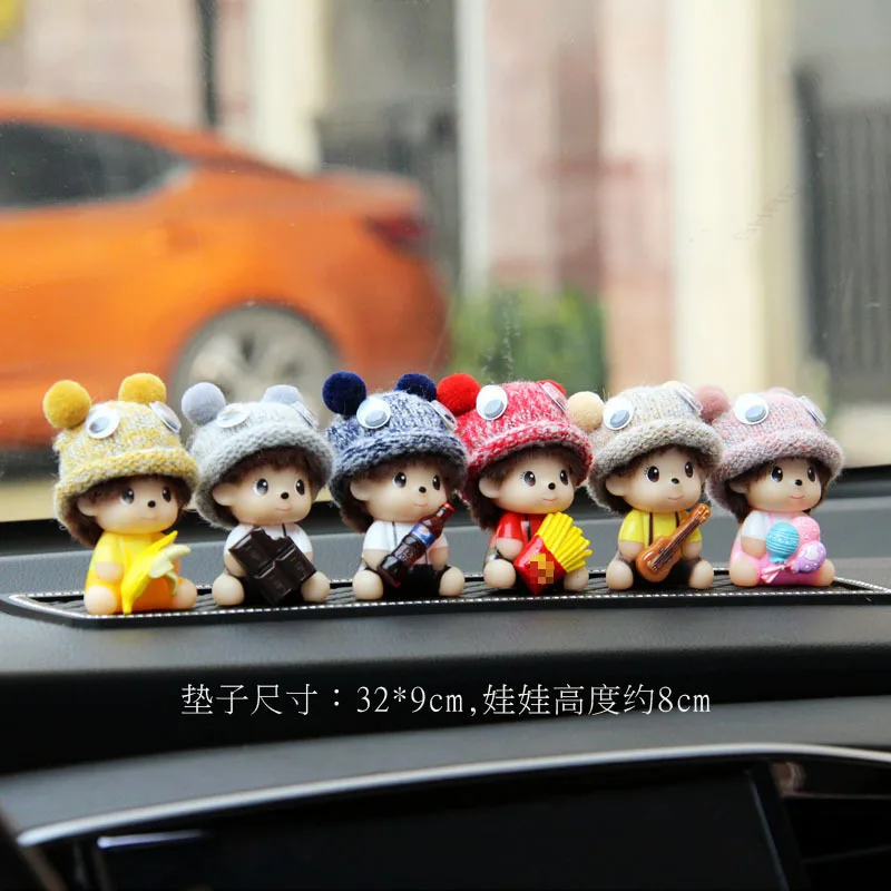 Mini Monchhchi Sitting Posture Figurines Desktop Ornaments Cute Cartoon Flocking Monkey Figurine Car Decoration Birthday Gift